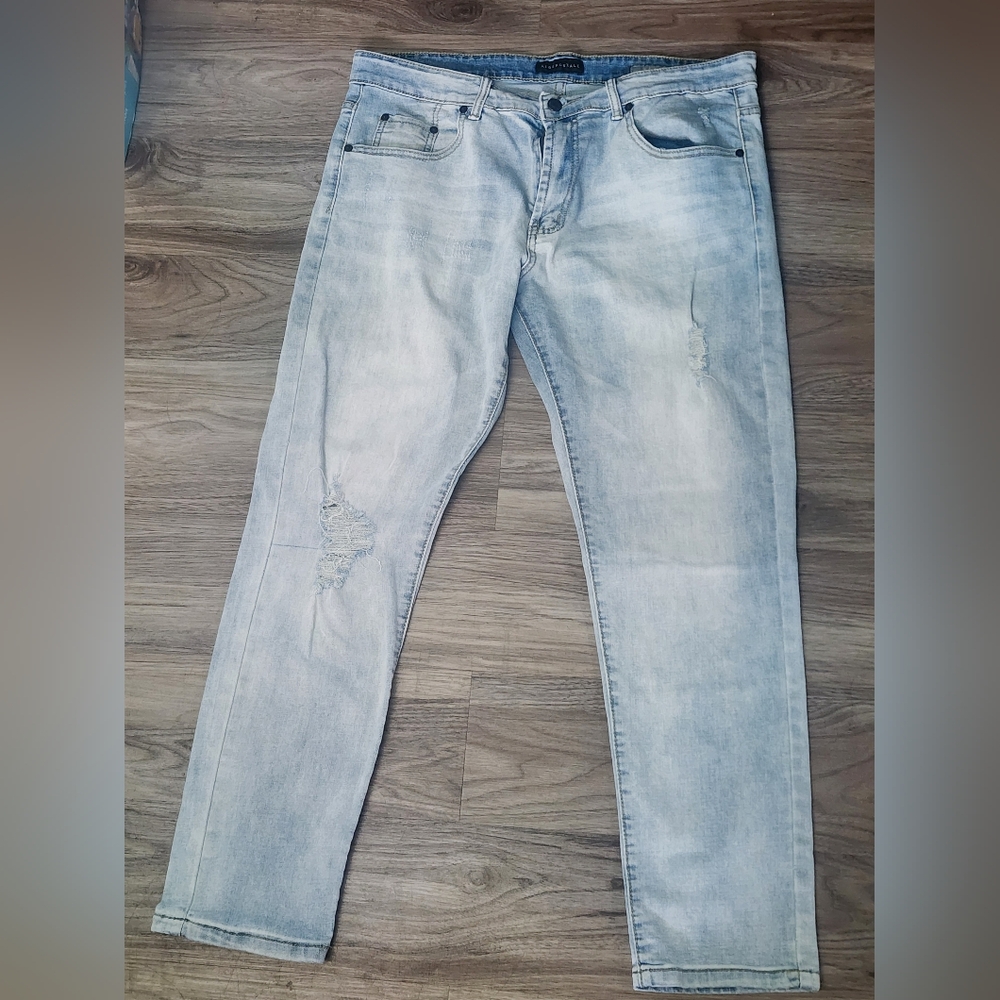Men's Light Blue Distressed Jeans Aeropostale Super Skinny Light Wash 36x30